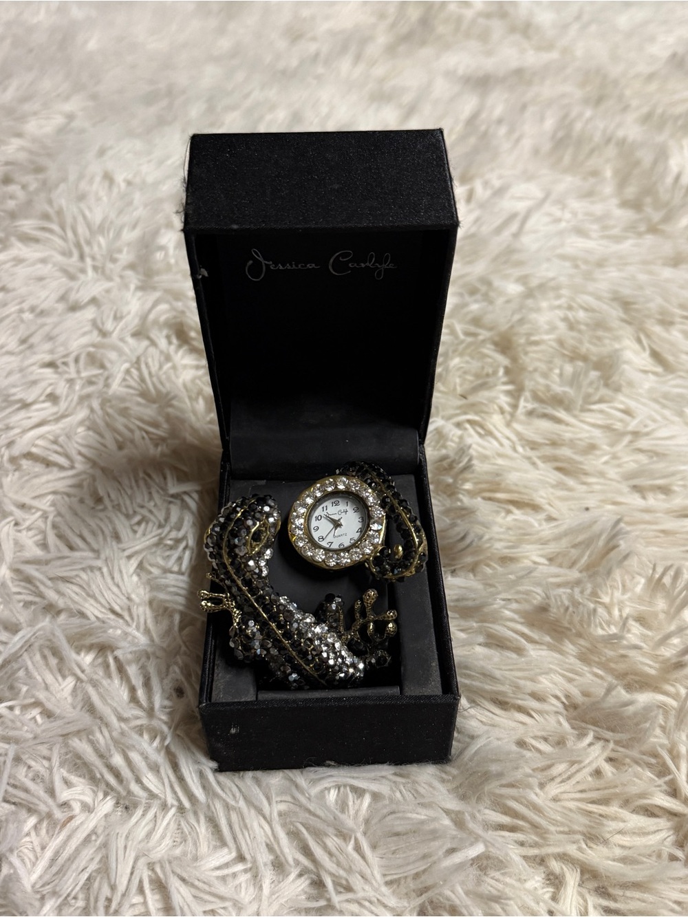 Women’s Jessica Carlyle Black Rhinestone Lizard Hinged Cuff Watch